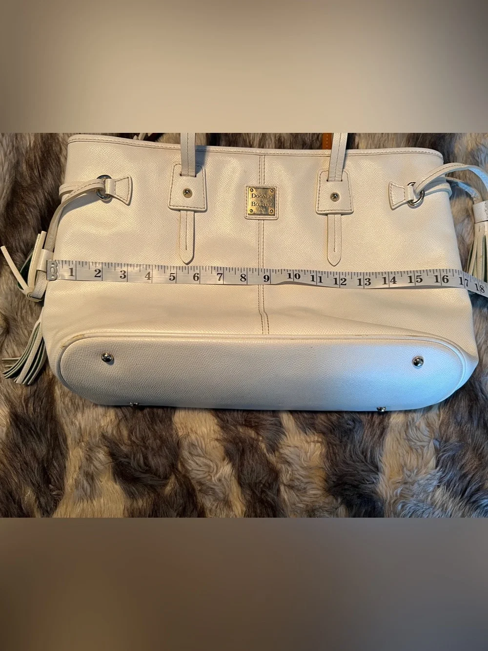 Dooney & Bourke Davis Pebble White Leather  Tassel Saffiano Zip Shopper Tote